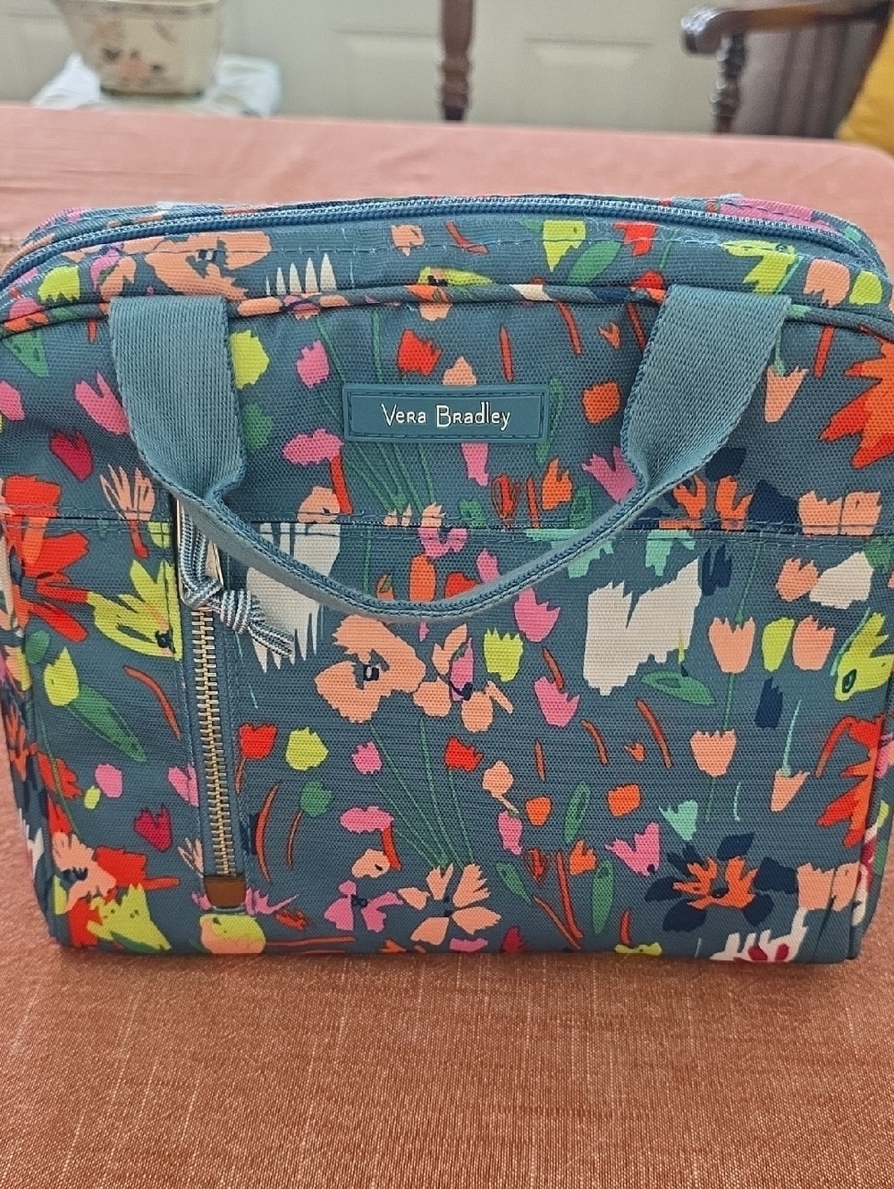 Vera Bradley Teal Floral Tote with Multi-Color Accents